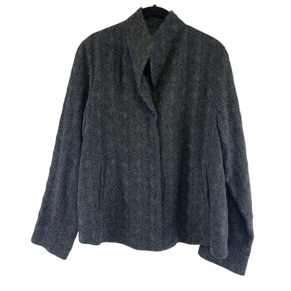 Eileen Fisher Black Wool Swing Jacket Blazer Swirl Embroidered Snap Women Medium - Picture 1 of 12